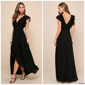 NWOT Lulus Ravishing Charm Black Hi-Lo Wrap Maxi Dress $99 XL